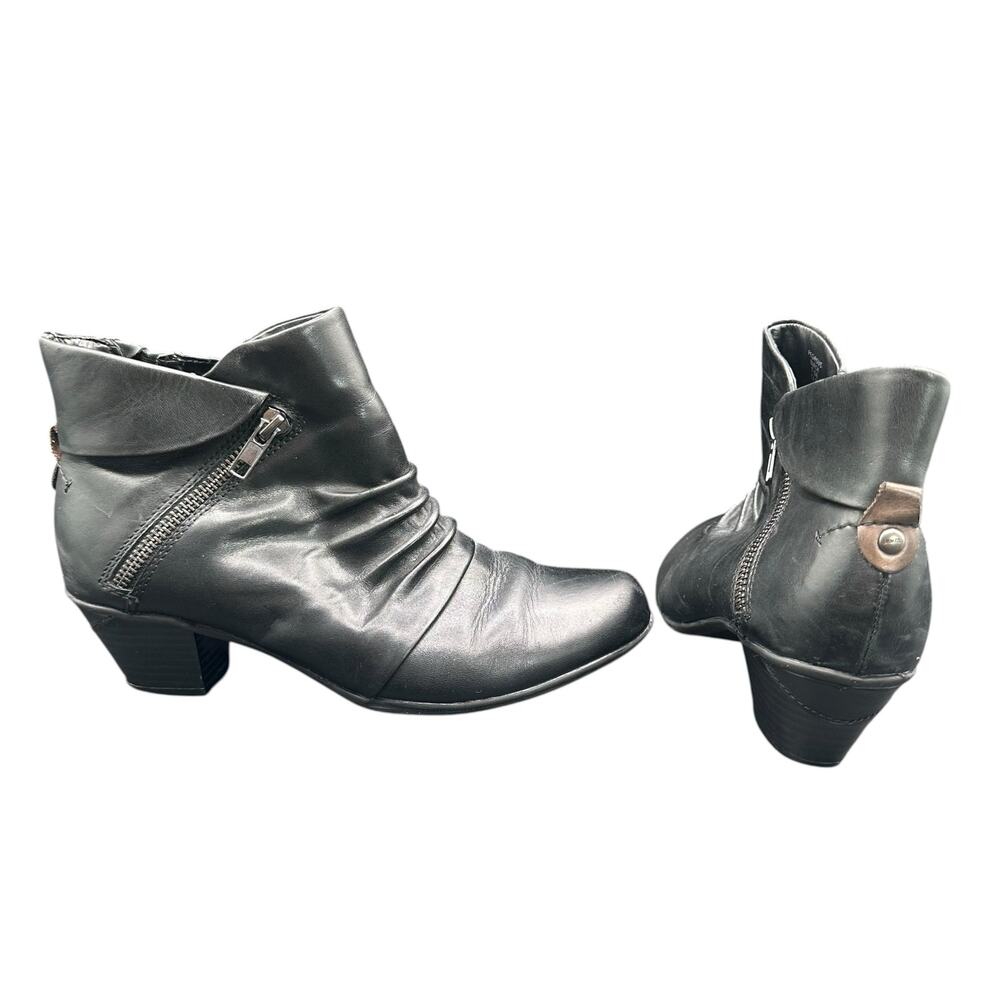 Earth Pegasus Black Leather Ankle Boots Women’s 7.5 Side Zip Low Heel